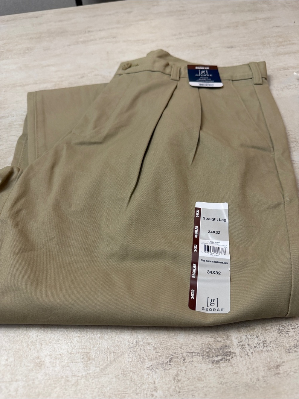 George Men’s Straight Leg Khaki Pants - Light Tan/stone wash. 34x32